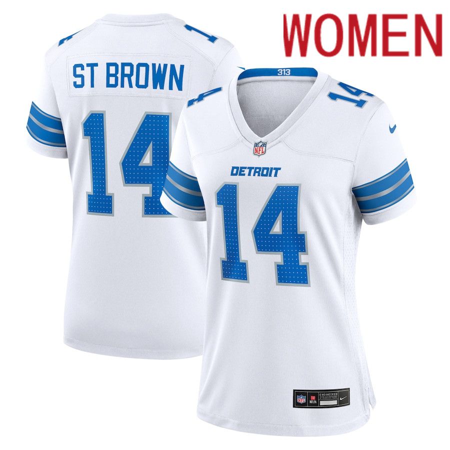 Women Detroit Lions #14 Amon-Ra St. Brown Nike White White Game NFL Jersey->customized nfl jersey->Custom Jersey